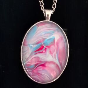 Cote' Design Studio Handmade Pendant Abstract Fluid Art Oval Colorful 1.5"
